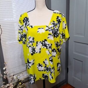 ELOQUII Layering Pull Over Yellow Floral Top